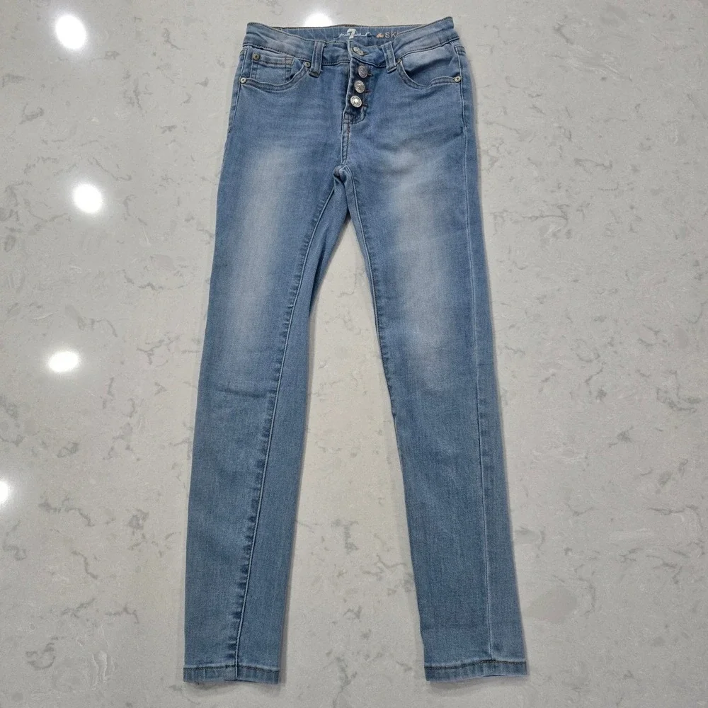 7 For All Mankind Kids The Skinny Jeans Size 10 Light Wash Button Fly Y2K